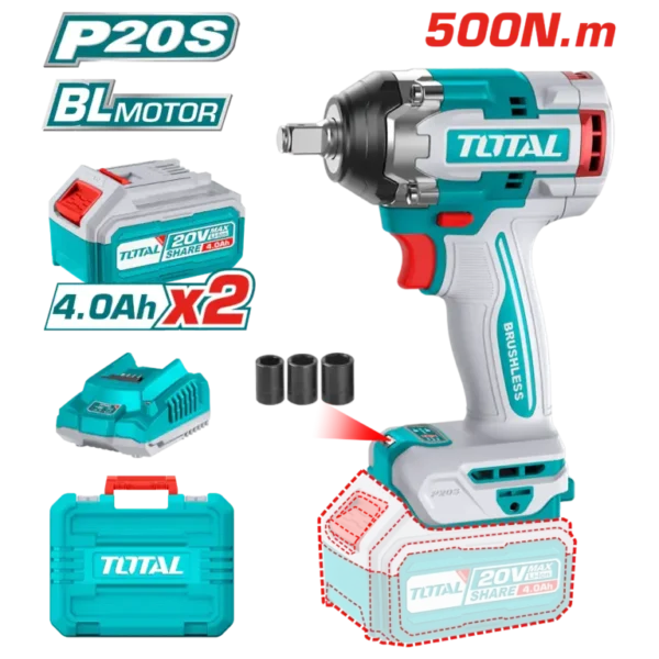 شنيور 20فولت 2/1″ 2بطارية 4امبير 500نيوتن توتال _ TIWLI2050
