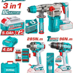 طقم 3 قطع (هيلتى+ شنيور + دريل 1/4 بوصة ) مع 2 بطارية 5 امبير - TOSLI250693