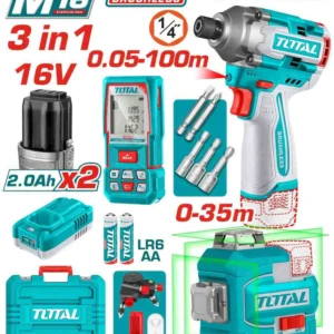 طقم (دريل 170 نيوتن + ميزان ليزر + متر ليزر 100 متر ) مع 2 بطارية 16 فولت - TOSLI250886